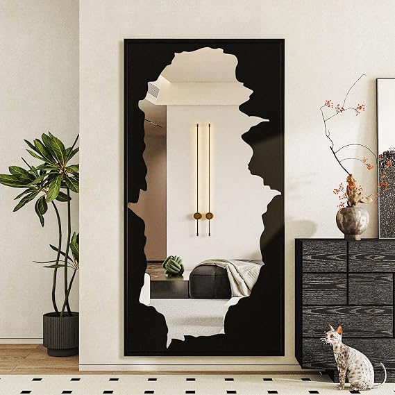 Full Length Mirror for Wall, 55"x28" Black Abstract Wall Decor Mirror