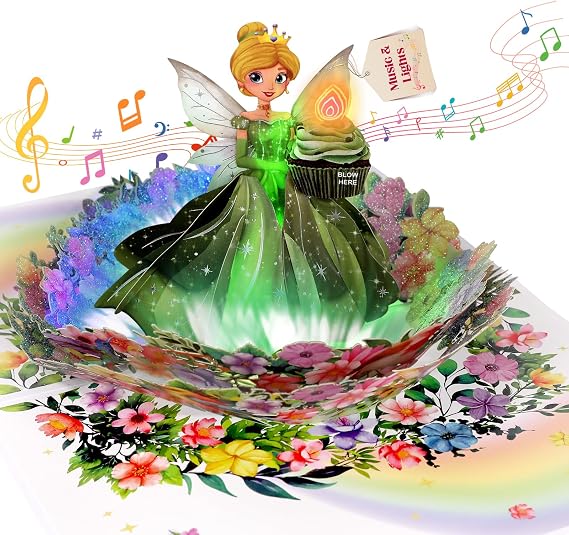 Musical Birthday Card, 3D Pop-up Birthday Card with Music & Lights & Blowable Candle – Perfect Happy Birthday Singing Card Gift for Girls, Granddaughter, Daughter, Niece