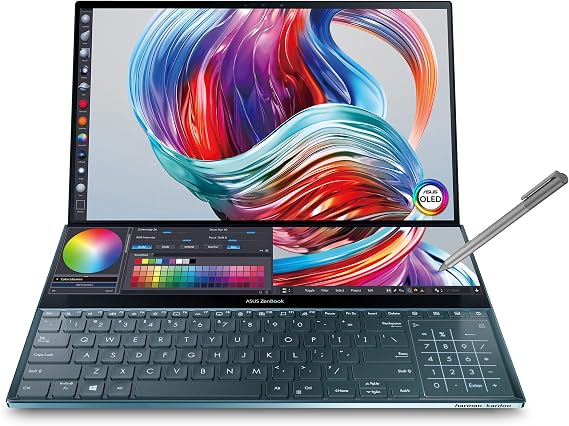 ASUS ZenBook Pro Duo UX581 Laptop, 15.6 4K UHD NanoEdge Touch Display, Intel Core i7-10750H, 16GB RAM, 1TB PCIe SSD, GeForce RTX 2060, ScreenPadTM Plus, Windows 10 Pro, Celestial Blue, UX581LV-XS74T