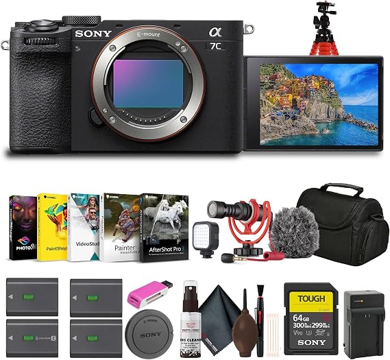 Sony Alpha 7C II Mirrorless Camera Full-Frame & Photo Software Bundle | For Photography & Video | 64GB SF-G Tough Card | Bag | Interchangeable Lens Camera + 3x NP-FZ100 Batteries + Charger + More