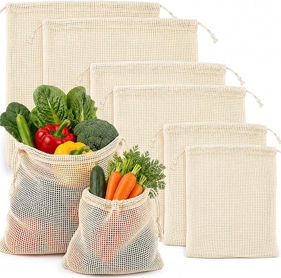 MAQIHAN Reusable Cotton Mesh Produce Bags - 6 Pack Mesh Storage Produce Bag