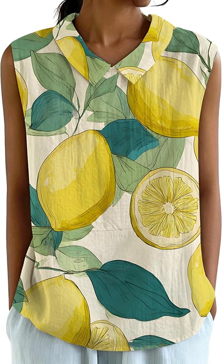 Sunner Women's Berry Fruit Print Graphic Shirt V-Neck Sleeveless Top 2026 Blouses Vacation Beach Shirt