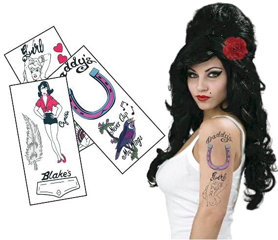 Rehab singer Inspired Fake temporary Tattoos - Halloween Fancy Dress