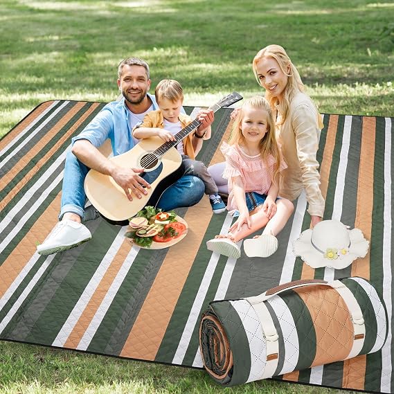 G GOOD GAIN Picnic Blankets Waterproof Outdoor 80"x80" Extra Large, Orange | Sandproof, Machine Washable 3-Layer, Portable with Carry Strap, Beach Mat for Park, Grass, Hiking, Concerts, Camping, Indoor