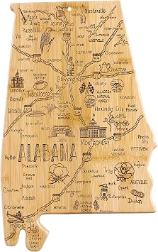 Totally Bamboo Destination Alabama Shaped Cutting Board Bamboo Charcuterie and Serving Board with Hang Tie for Wall Display