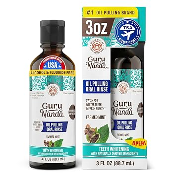 GuruNanda Coconut Oil Pulling with 7 Essential Oils and Vitamin D3, E, K2 (Mickey D), Helps with Fresh Breath, Teeth & Gum Health- Travel Size - 3 oz