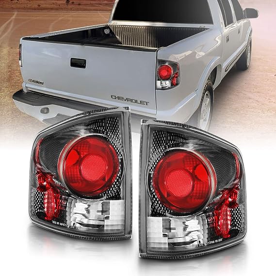 for 94-04 Chevy S-10 / GMC Sonoma Carbon Black Replacement Brake Lamp Tail Lights Assembly Set - Passenger and Driver Side