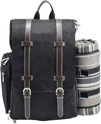 Picnic Backpack for 2 | Picnic Basket | Stylish All-in-One Portable Picnic Bag with Complete Cutlery Set, Stainless Steel SP Shakers | Picnic Blanket Waterproof Extra Large| Cooler Bag for Camping