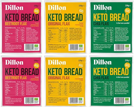 Dilllon Keto Bread Mixed Selection | Gluten Free Low Carb Loaf | 6 Pack – Original, Flax, Chia Flax & Beetroot Flax