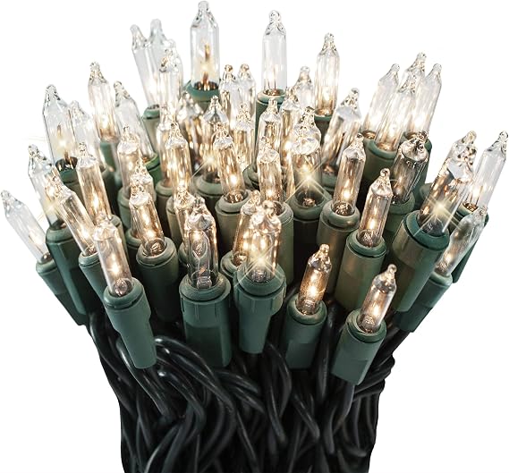612 Vermont 100 Clear Incandescent Christmas Twinkle Lights on Green Wire