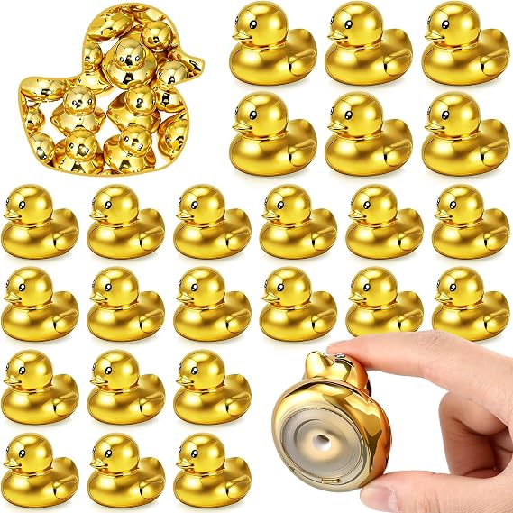 24 Pcs Mini Ducks Figurines Bulk 2 Inch Shiny Miniature Colorful Duck Statue Micro Duck Charms Garden Landscape for Home Decor Birthday Baby Shower Party Favors Gift DIY Craft(Gold)
