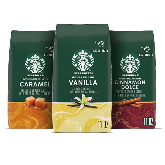 Starbucks Flavored Ground Coffee, Variety Pack, Naturally Flavored, 3 bags (11 oz each)