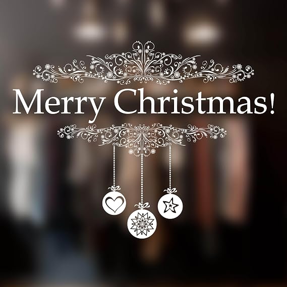 Traditional Large Merry Christmas Window Clings for Windows | White 27 inch x 20 inch Christmas Decals for Windows | Merry Xmas Window Stickers