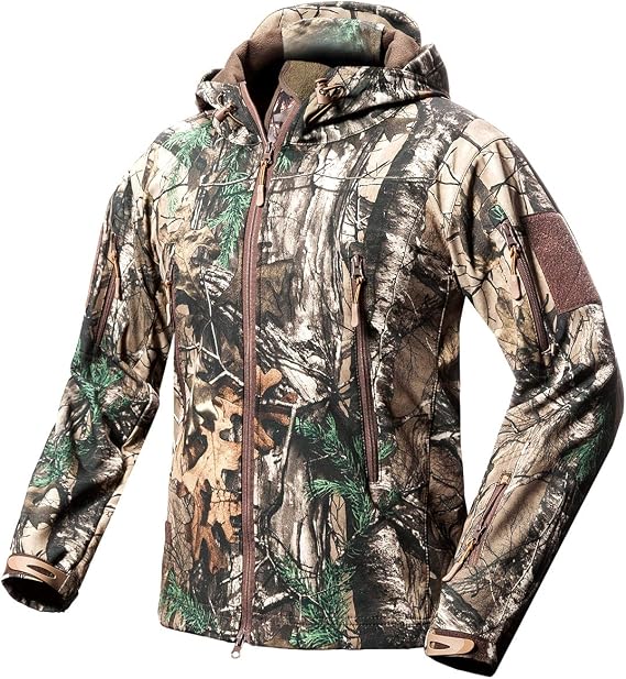 ReFire Gear Men's Soft Shell Military Tactical Jacket Outdoor Camouflage Hunting Fleece Hooded Coat
