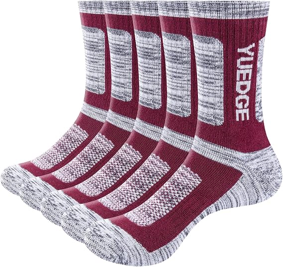 YUEDGE Men's Performance Cotton Moisture Wick Sports Hiking Workout Training Athletic Cushion Crew Socks For Men Size 6-13