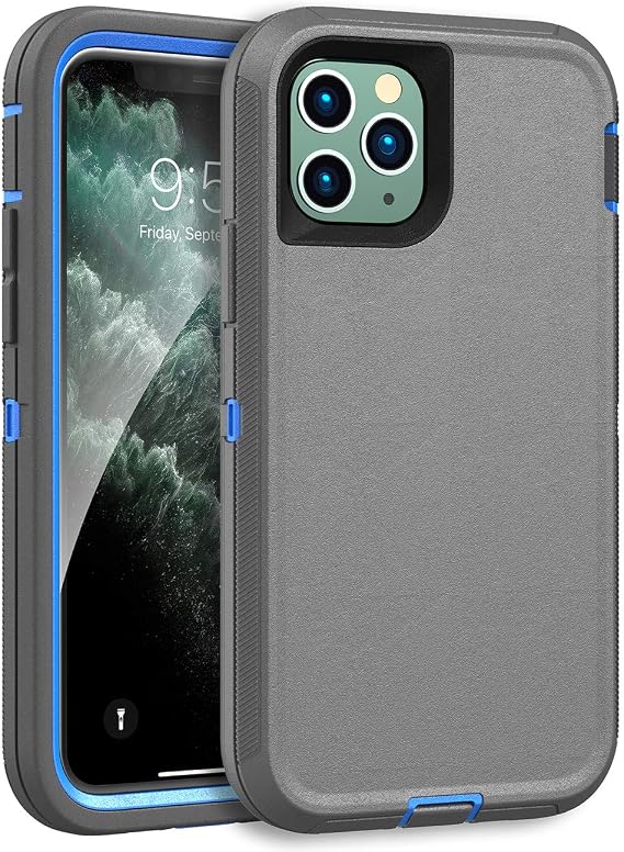 MXX Heavy Duty Case for iPhone 11 Pro Max Case (No Built in Screen Protector) 3-Layer Full Body Protection Shockproof Cover for 11 Pro Max Phone Case 6.5" (Gray/Blue)