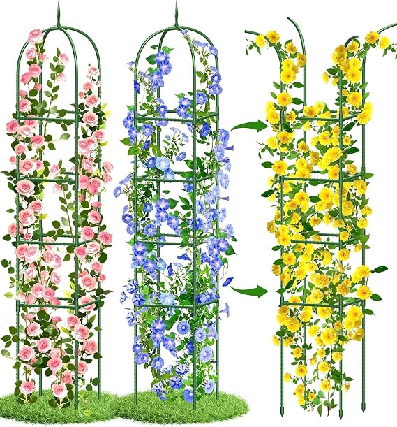 Garden Obelisk Trellis for Climbing Plants, 6FT Garden Obelisk Rustproof PE Coated Metal Potted Plant Climbing Support, Thickened Tube Plant Tower