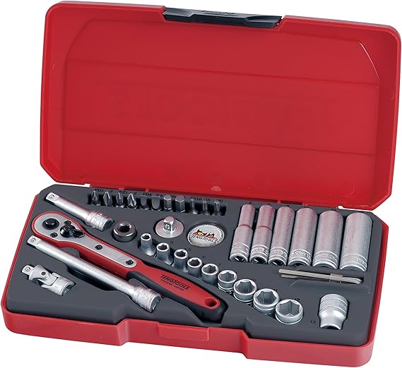 Teng Tools 36 Piece 1/4 Inch Drive 6 Point Metric Regular/Shallow & Deep Socket Set - T1436, Silver