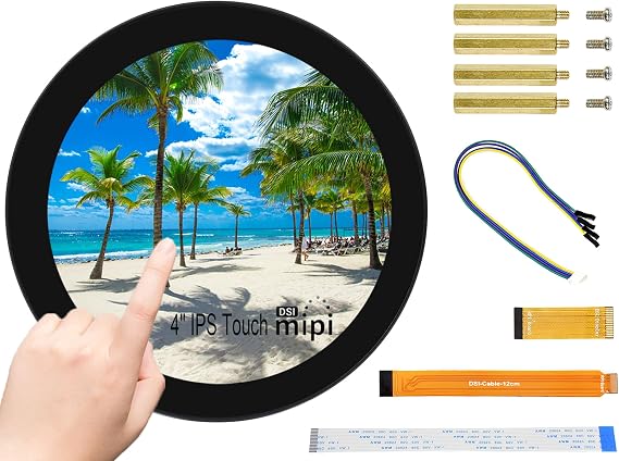 Waveshare 4inch DSI Round Touch Display 720 720 Resolution, 10-Point Capacitive Touch IPS Display Screen Compatible with Raspberry Pi 5/Pi 4B/3B+/3A+, Compute Module 4/Compute Module 3+/CM3