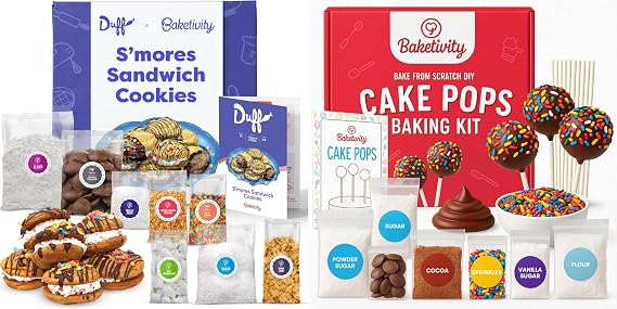 Baketivity Cake Pop & Smores Sandwich Cookies Baking Kit Bundle for Kids DIY Cooking Set with Pre-Measured Kosher Ingredients, Decorating Supplies, Illustrated Recipes & Video Guides Ages 6-12+