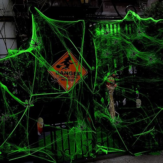 500 Sqft Halloween Glow in The Dark Spider Web Decorations, 200g Stretchable Halloween Cobwebs Glow in The Dark Spider Web Decoration With 40Pcs Fake Spiders for Haunted House Halloween Party