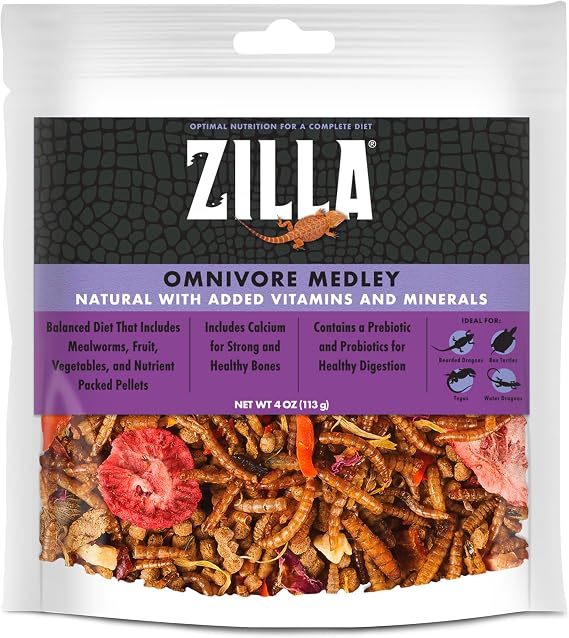Zilla Pet Reptile Omnivore Food Medley Diet, Bearded Dragon Food, 4 Oz