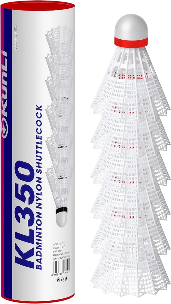 kunli Nylon Badminton Shuttlecocks 6 Pack KL-350 Yellow/White Natural Cork Head High Durability & Stable Flight Indoor & Outdoor Training Use 