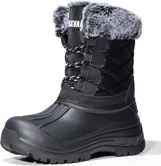 Snow Boots for Women Waterproof Mid Calf Duck Boots Lightweight Warm Anti-Slip Hiking Walking Faux Fur Lined Women's Winter Snow Boots for Outdoor