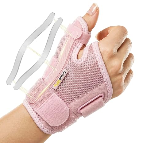 BraceUP Thumb Support Brace - Splint for Spica and Hand Support, for Arthritis, Tendonitis, Carpal Tunnel Pain Relief and Thumb Sprain (Pink)