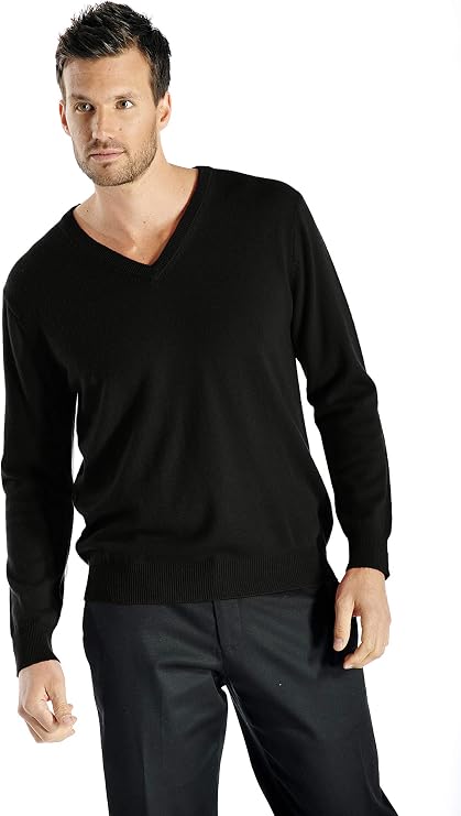 Cashmere Boutique Men's 100% Cashmere Classic V-Neck Pullover