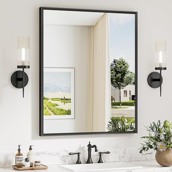 Keonjinn 30 x 36 Inch Black Bathroom Vanity Mirrors for Over Sink | Beveled Metal Frame, Rectangular Rustic Bathroom Mirror for Wall, Tempered Glass, Anti Rust, Square Corner, Farmhouse Style