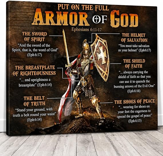 Armor of God Wall Art - Christian Wall Art with Ephesians 6:10-18 Scripture - 1.5cm Thick Gallery Wrapped Canvas - Ready to Hang - Religious Faith Gift for Home, Office, Church - 15.7x11.8