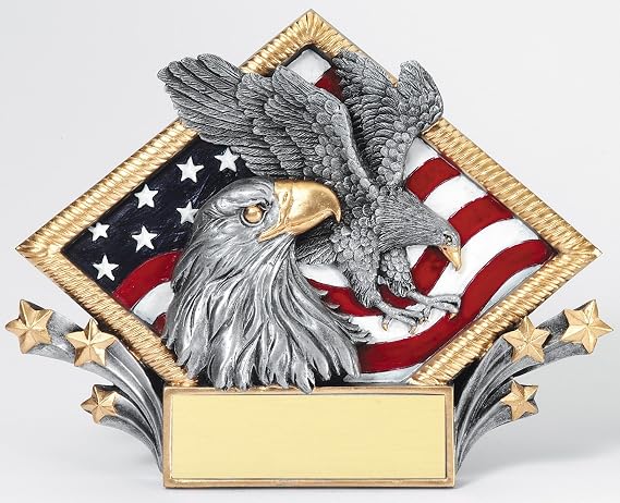 Etch Workz Customize Resin Casting Eagle Award - Diamond Plate RDP08 Series American Eagle Resin Trophy - Gold Plated - Engraved & Personalized Free