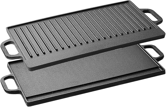 Taylor & Brown Reversible Cast Iron Griddle Pan | Pre-Seasoned Non-Stick BBQ Griddle Grill with Handles | Suitable for Oven Safe, Induction, Gas Hob | Cooking, Flat & Ridged Surfaces | All Hob Types