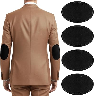 4Pcs Sew-On Fabric Oval Elbow Knee Patches, Brown Repair Patches for Clothing Jackets Shirts Sweaters Trousers Craft Sewing Appliques Black
