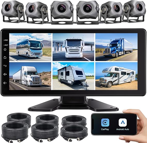6-Channel 1080P Backup Camera Dash Cam System for Truck/RV/Trailer/Bus