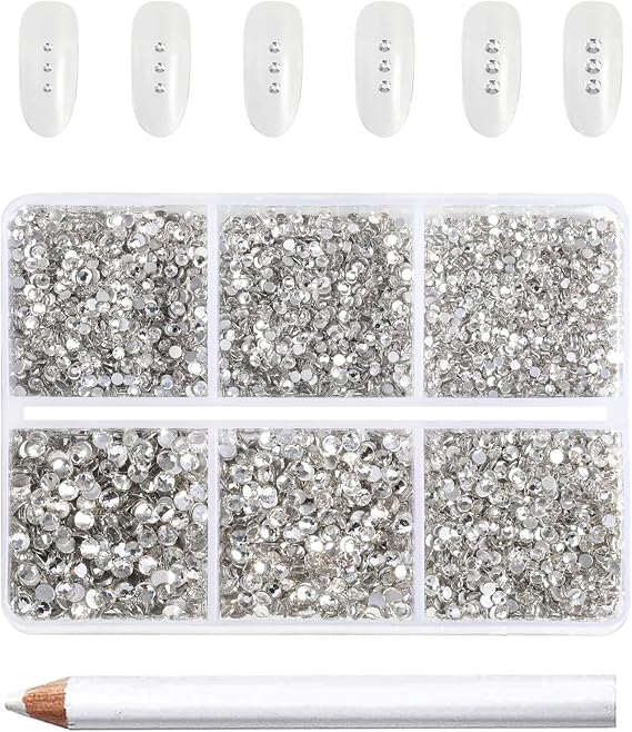 Beadsland Rhinestones for Nail Art,White Crystal,6 Assorted Sizes,7200 Pcs