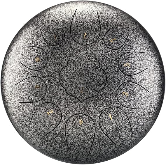 Steel Tongue Drum 11 Notes 12 Inches, Drum C Key, Steel Drum Percussion Instrument with Drum Mallets, Carry Bag, Music Book,Silver