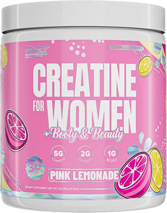 Nutrex Research Creatine for Women Booty & Beauty Pink Lemonade | 5g Creatine, 2g Collagen, BCAAs & Hyaluronic Acid | Gluten Free, 30 Servings