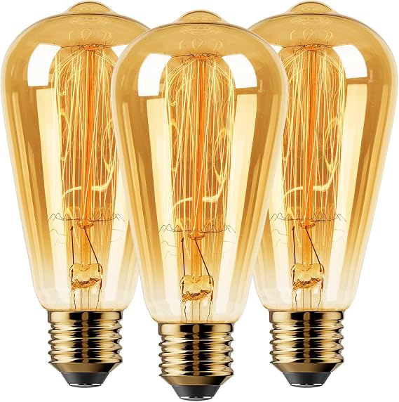 Vanke E27 Vintage Light Bulbs, 2200K Warm Light Dimmable, Pack of 3 [Energy Class G]