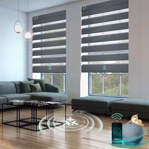 Yoolax Motorized Matter Zebra Blinds, Room Darkening Smart Window Blinds