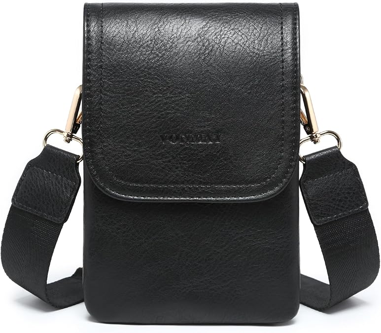 VONMAY Vegan Leather Small Crossbody Bags for Women, 3 Compartment Cell Phone Wallet Purses with Adjustable Guitar Strap
