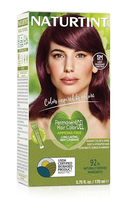 Naturtint Permanent Hair Color, 5M Light Mahogany Chestnut, Plant Enriched, Ammonia Free, Long Lasting Gray Coverage and Radiante Color, Nourishment and Protection