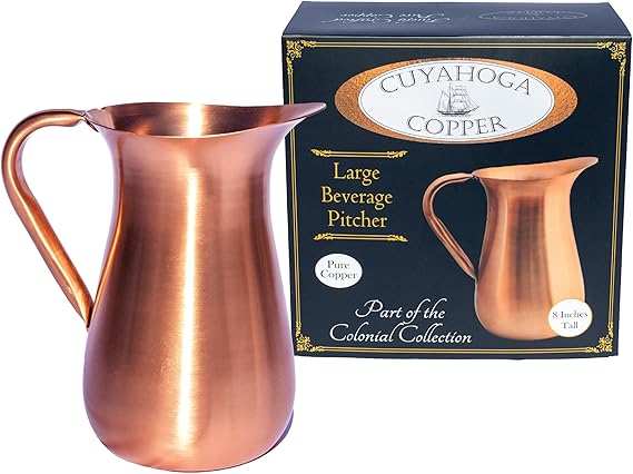 100% Pure Copper Beverage Pitcher 64 oz Luxury Smooth Finish Beautiful 8 Tall Drinkware Includes Premium Retail Packaging Ideal for Home & Entertaining