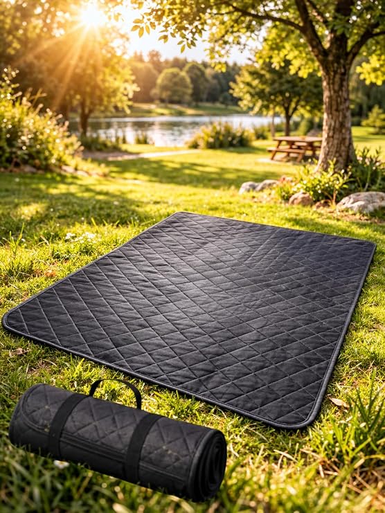 Beylini Piknik Örtüsü Baklava Desen Kamp Matı Isıya Suya Dayanıklı Taşınabilir Saklanabilir Plaj Çim Sofra 4 Ölçü (Siyah, 150x150 cm)