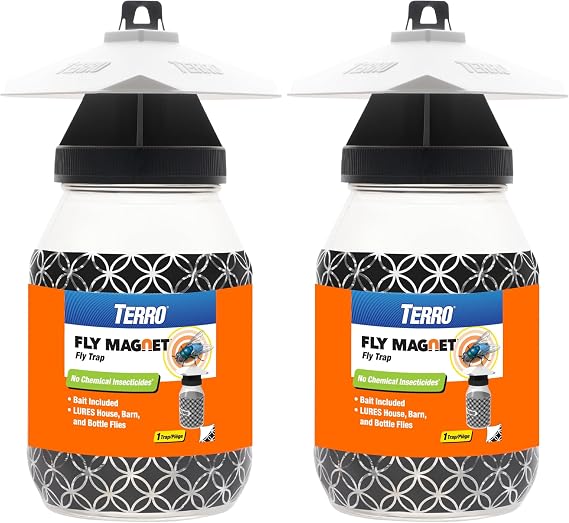 Terro T380 Outdoor Reusable Fly Magnet Fly Trap - Poison Free Trap with Bait (Pack of 2)