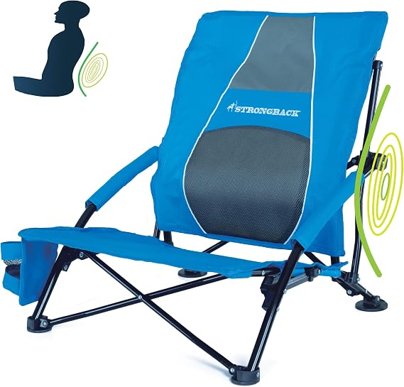 STRONGBACK Low Gravity Beach Chair Recliner with Lumbar Support, Blue