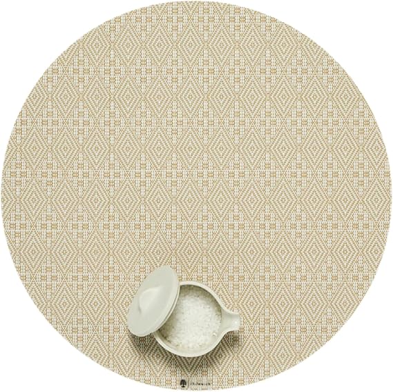 Martha by Martha Stewart Chilewich Boxwood Placemats Set of 4 | Easy Care Woven Tabletop Textiles, Indoor/Outdoor, Wheat, 15" Round