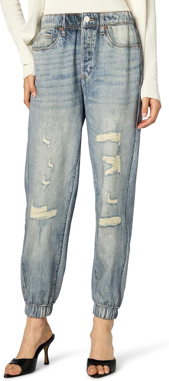 [BLANKNYC] Women's French Terry Distressed Printed Denim Jogger, Comfortable & Stylish Pants