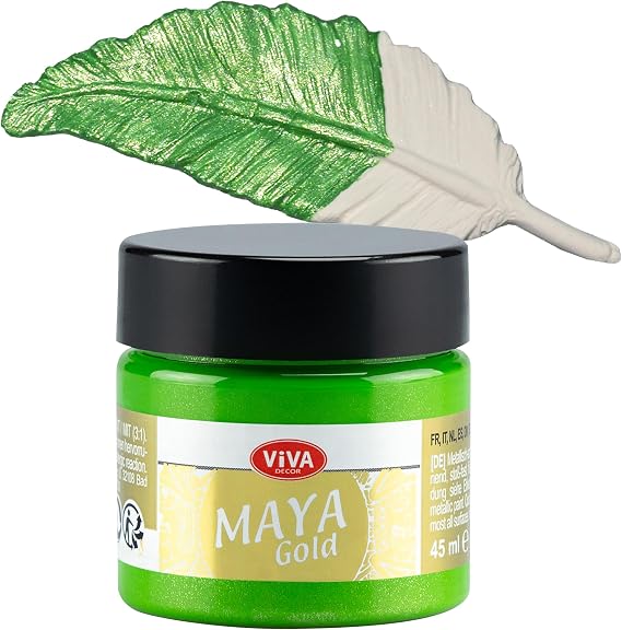 Viva Decor Maya Gold (Apple Green) 1.52 Fl Oz - Shiny metallic acrylic paint for creative works on wood, glass, and porcelain. Impact-resistant, smudge-proof, and weatherproof for long-lasting results